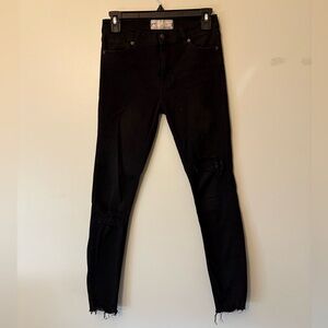 Free People Black Distressed Skinny Jeans with Raw Edge, Size 25R Womens